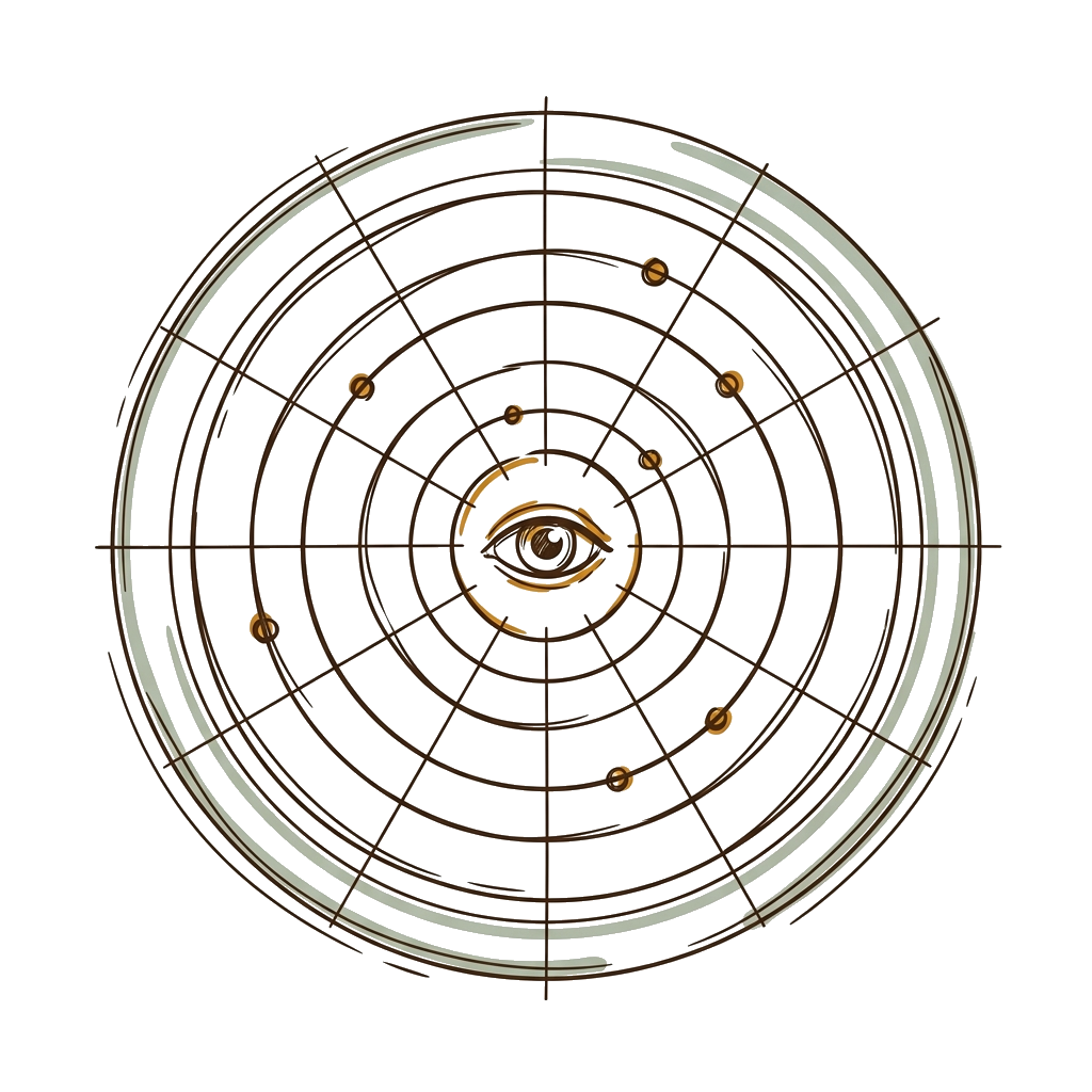 Hand-drawn radar display with marked review points